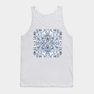 Indigo, Navy Blue and White Calligraphy Doodle Pattern Tank Top